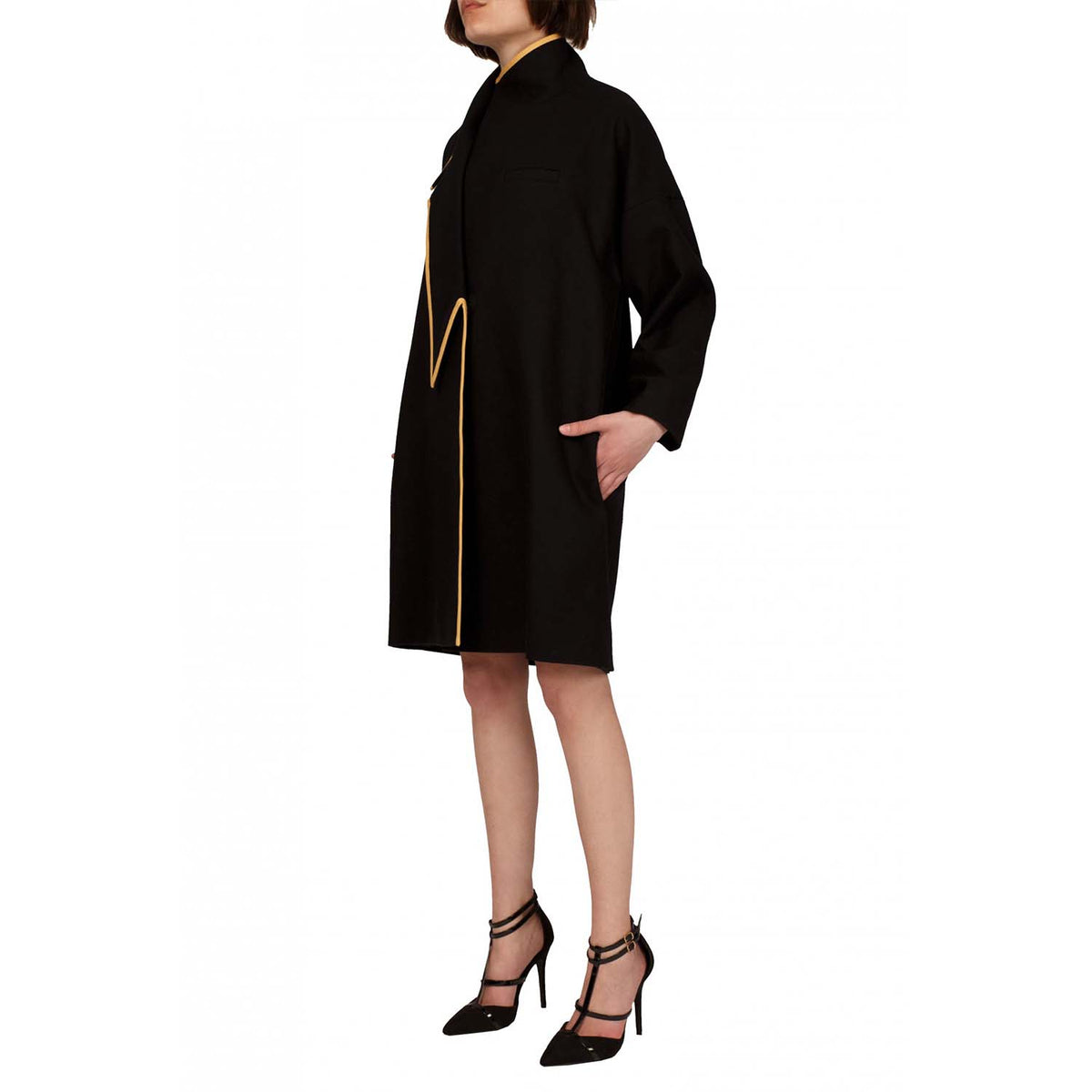 Asymmetric A-Line oversized coat with Gold Bias | Jeanne