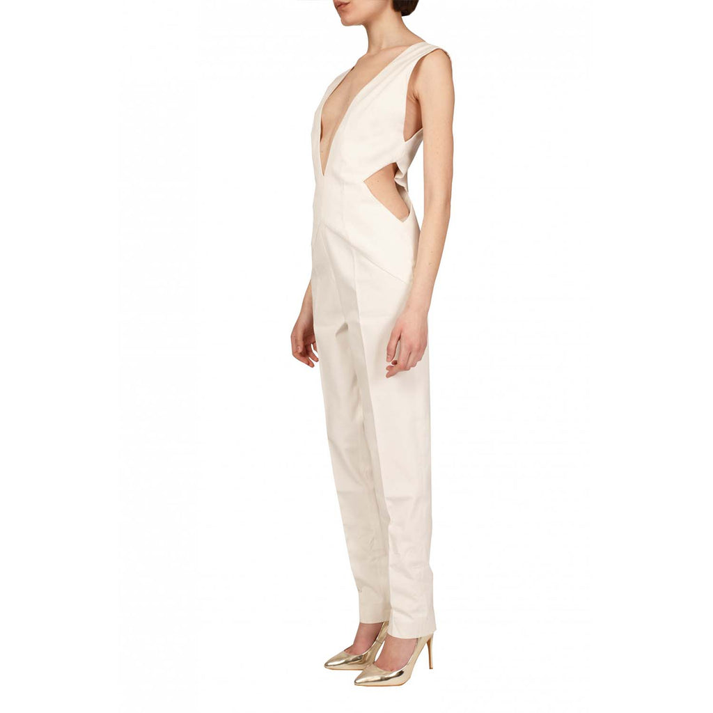 Structured Deep V Neck jumpsuit | Iconie