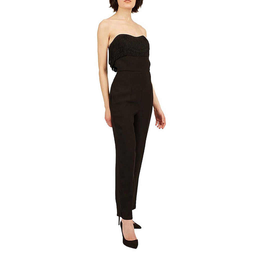 Strapless crepe jumpsuit with fringes | Simplicity