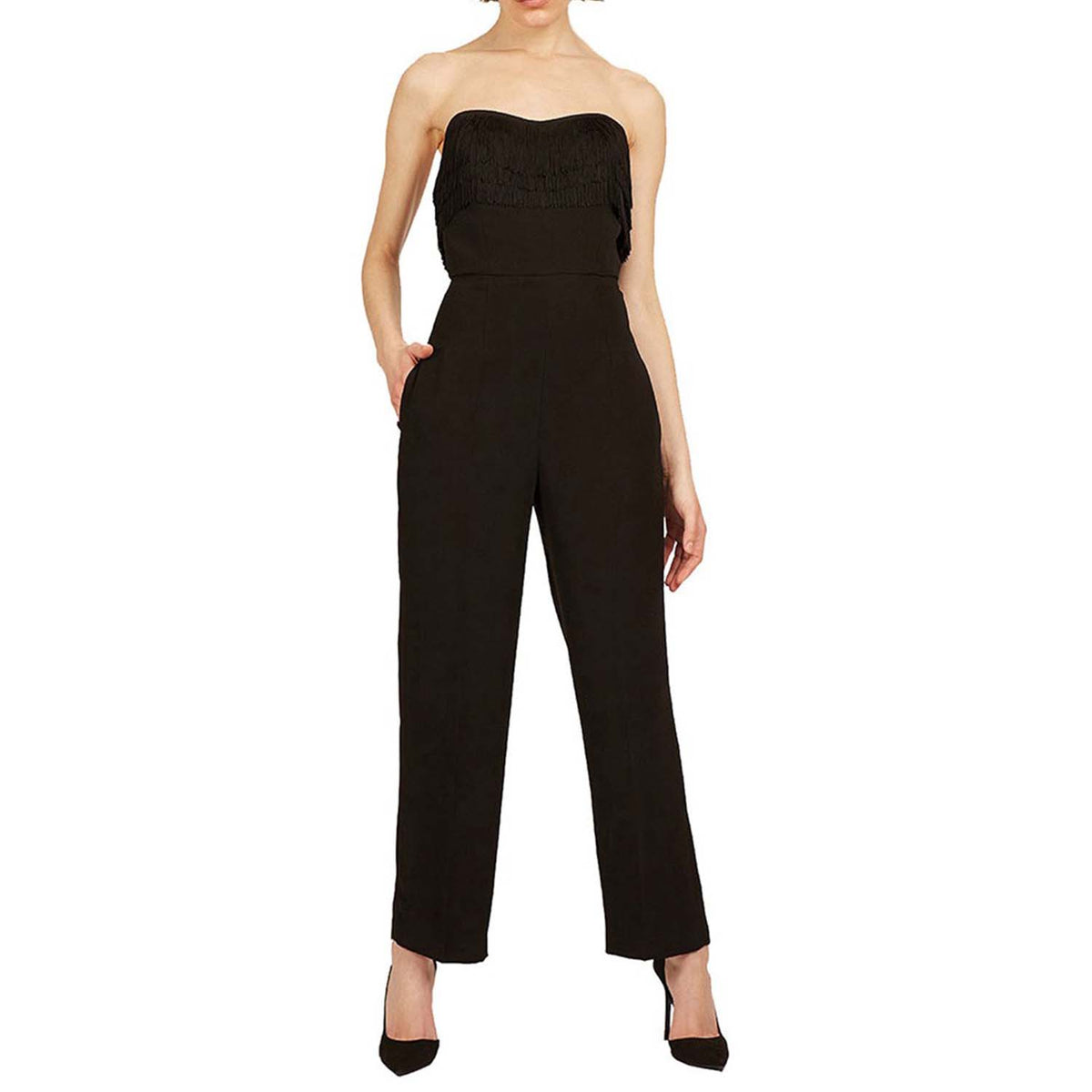 Strapless crepe jumpsuit with fringes | Simplicity