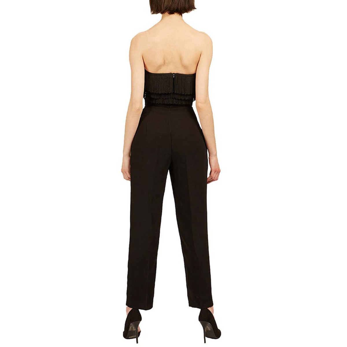 Strapless crepe jumpsuit with fringes | Simplicity