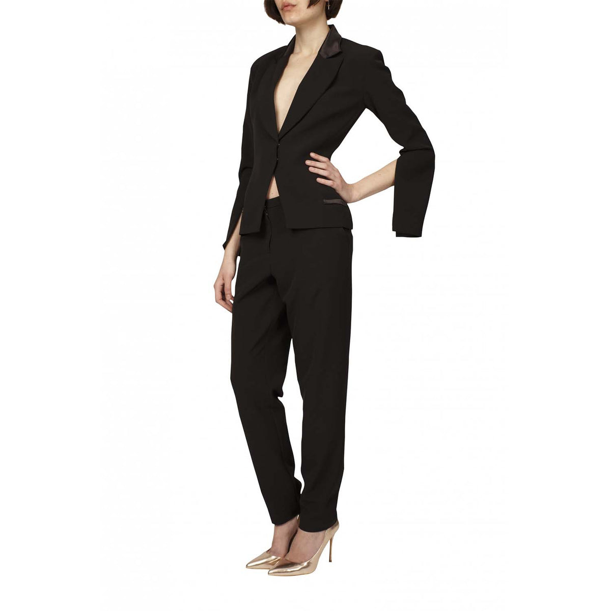 Satin trimmed blazer with split sleeves | Isild