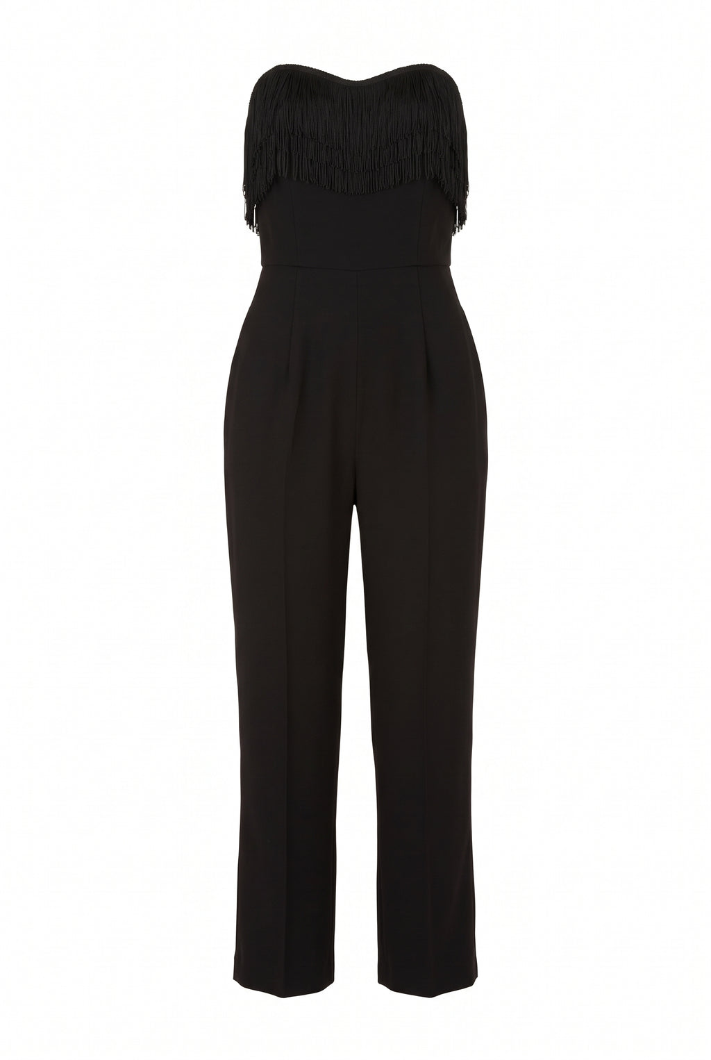 Strapless crepe jumpsuit with fringes | Simplicity