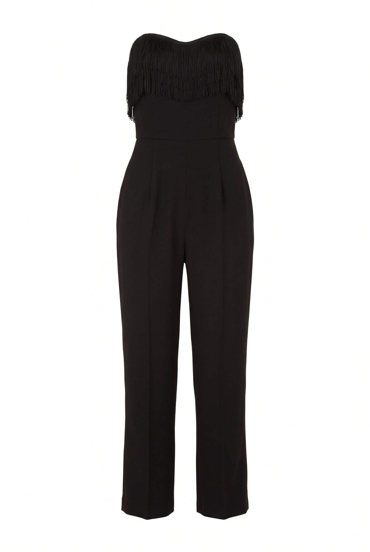 Strapless crepe jumpsuit with fringes | Simplicity
