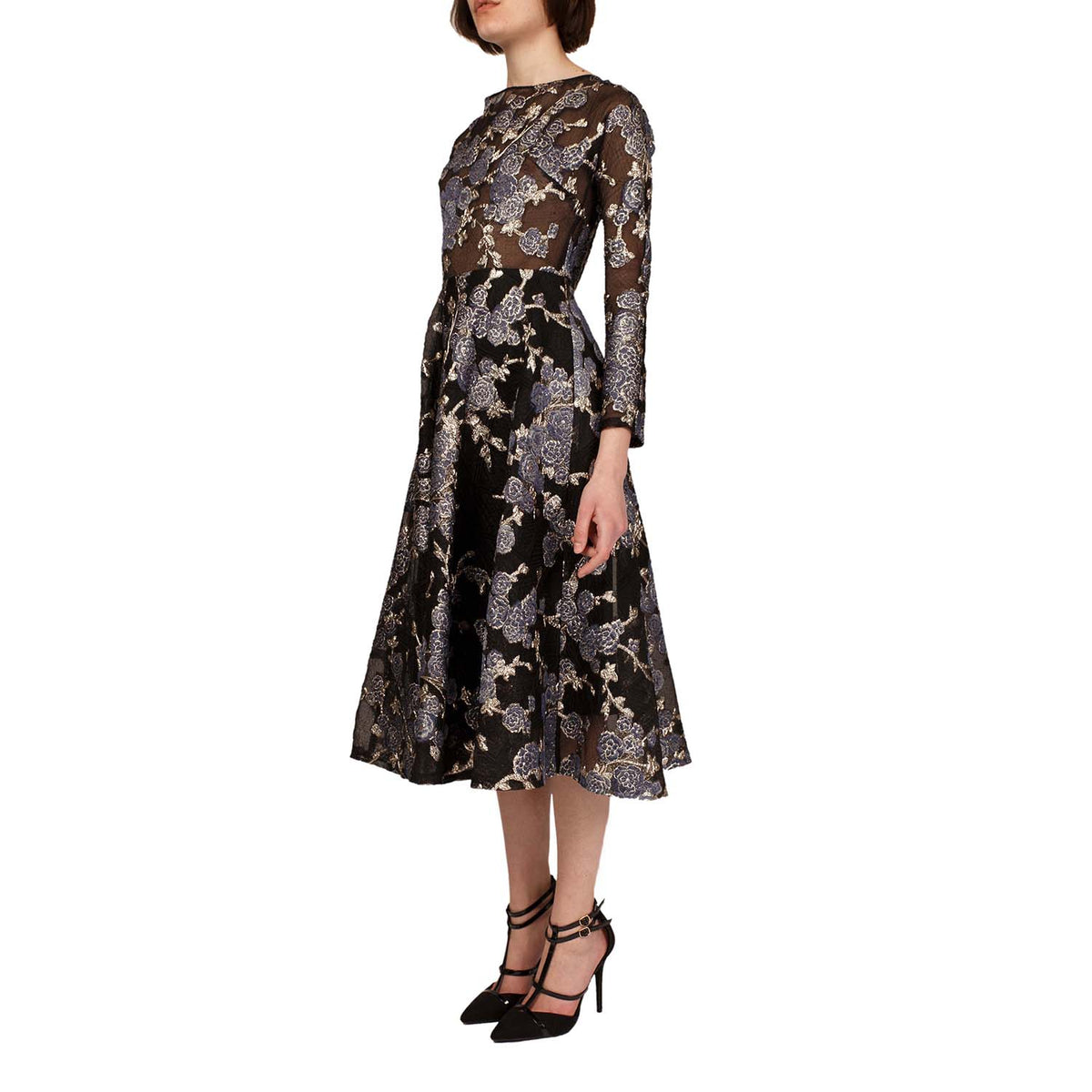 Floral embroidered organza midi dress | Meissa